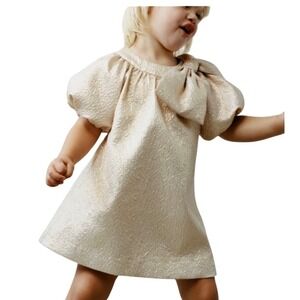 Zara Baby Girl Holiday‎ Dress 12-18 months Gold Bow Party Dressy Champagne Cute